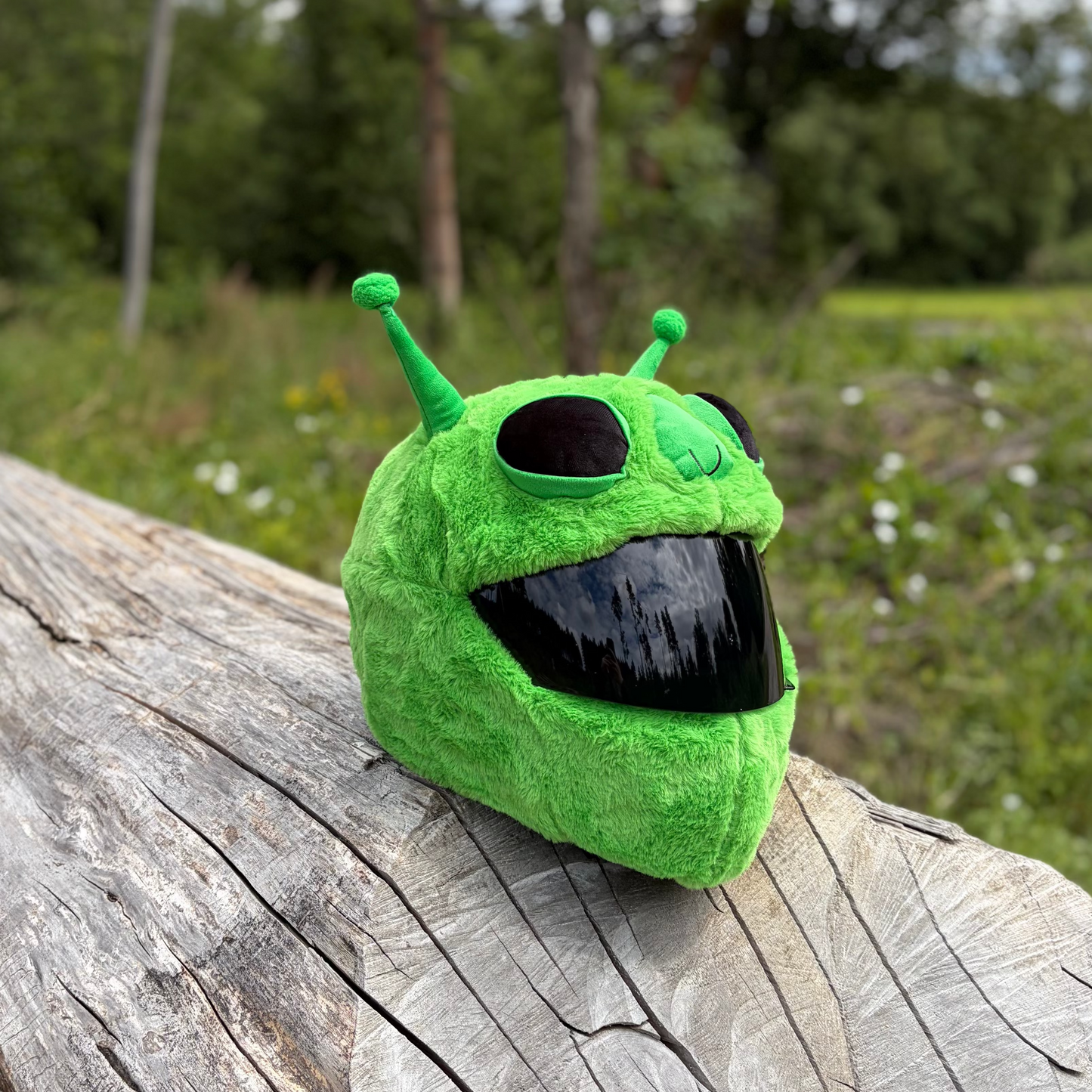 Biker Helmet Cover - Green Alien