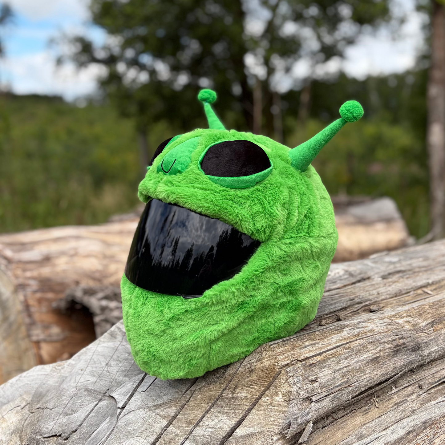 Biker Helmet Cover - Green Alien